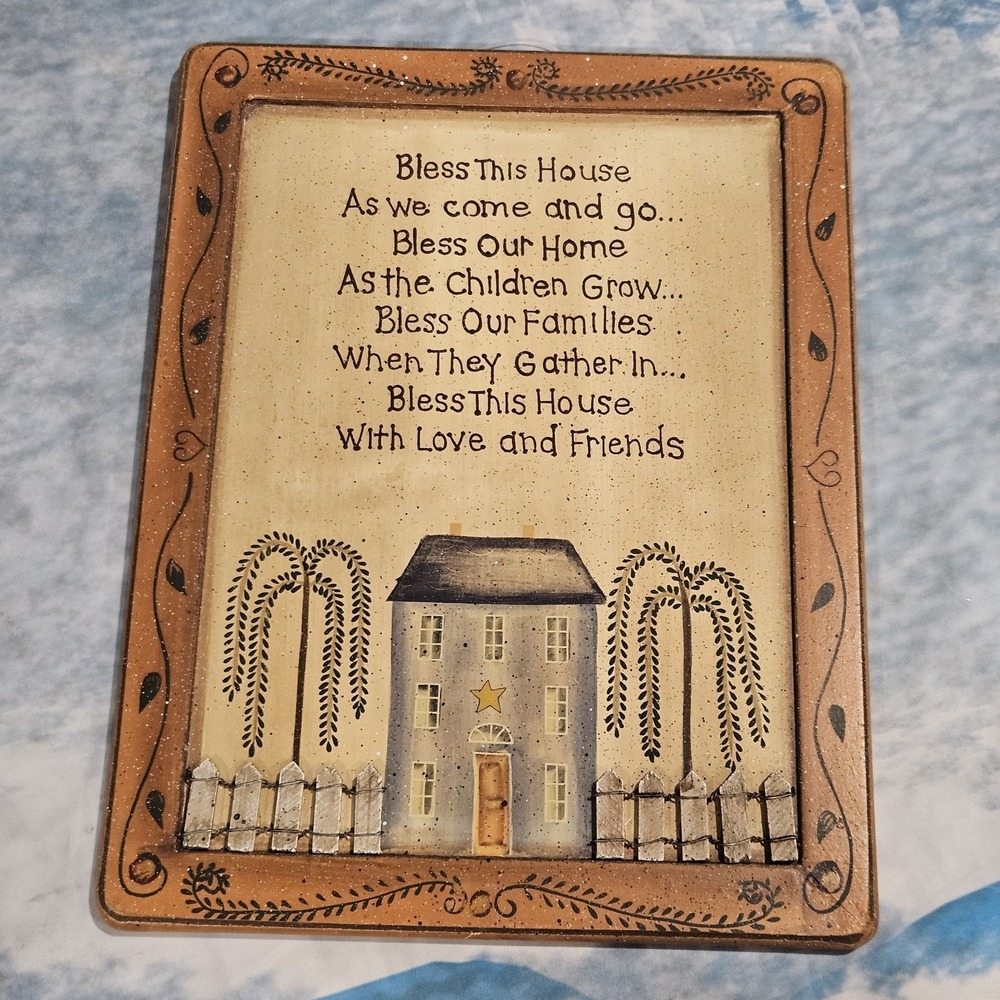 Bless This House Wooden Wall Sign Primitive Farmhouse Decor 9x12